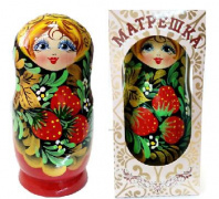 Матрешка 5 в 1 большая (Ягодки, Эскиз 11, Клубничка на черном)