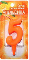 Свеча для торта цифра "Фруктовая" "5" оранжевая, с ароматом апельсина 1462539 от интернет-магазина Континент игрушек